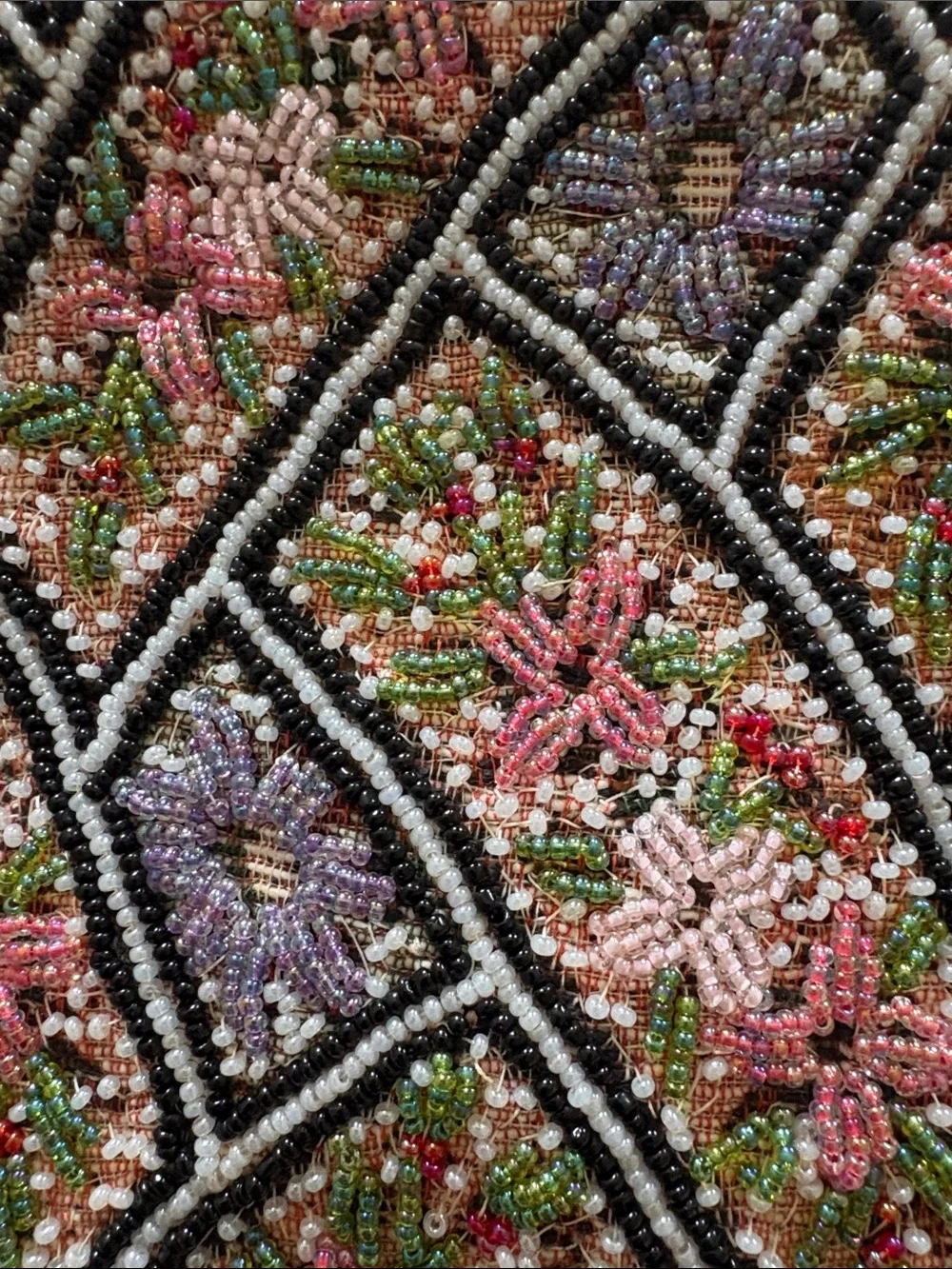 Vintage Beaded Floral Key & Card Holder - Pink, Green & Purple